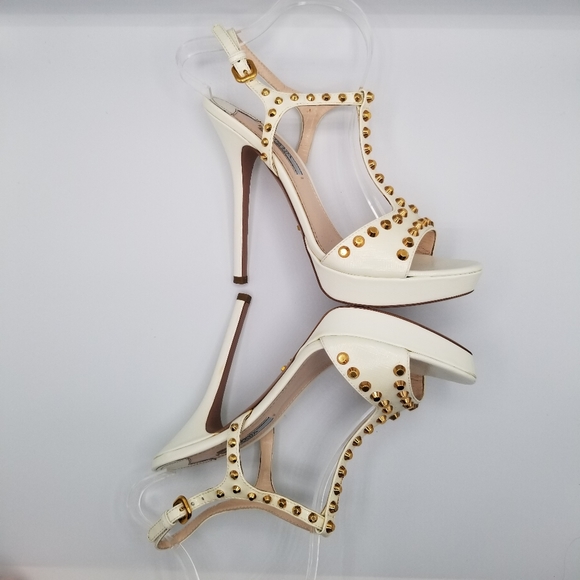 PRADA Cream Stiletto Heel with Gold Studs EU 38.5 - Picture 4 of 11